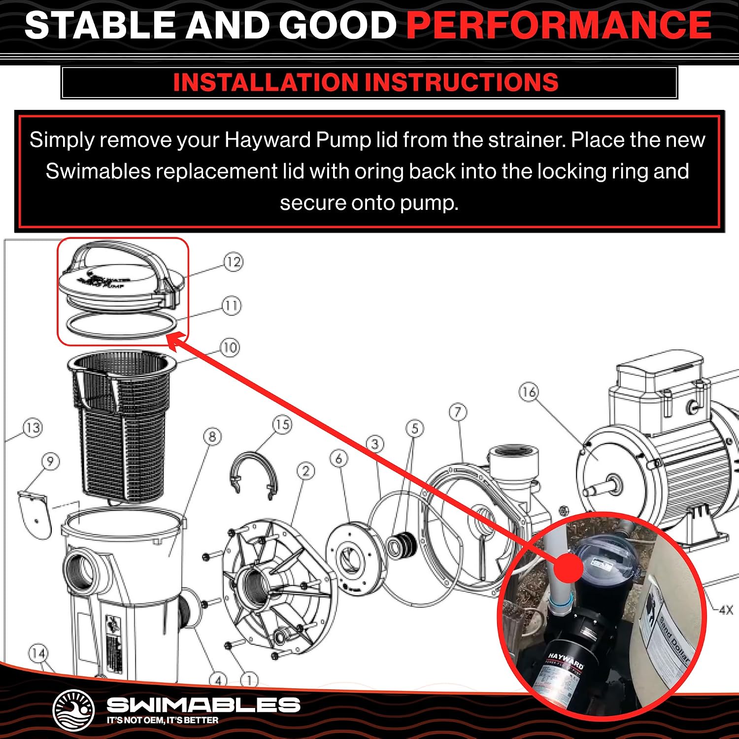 Swimables Pump Lid and Lid Oring Compatible with Hayward Powerflo SPX1500D2A | Pro Grade Pump Lid Made to Work with Hayward Pump Parts | Excellent Hayward Pump Lid Replacement | Oring Included