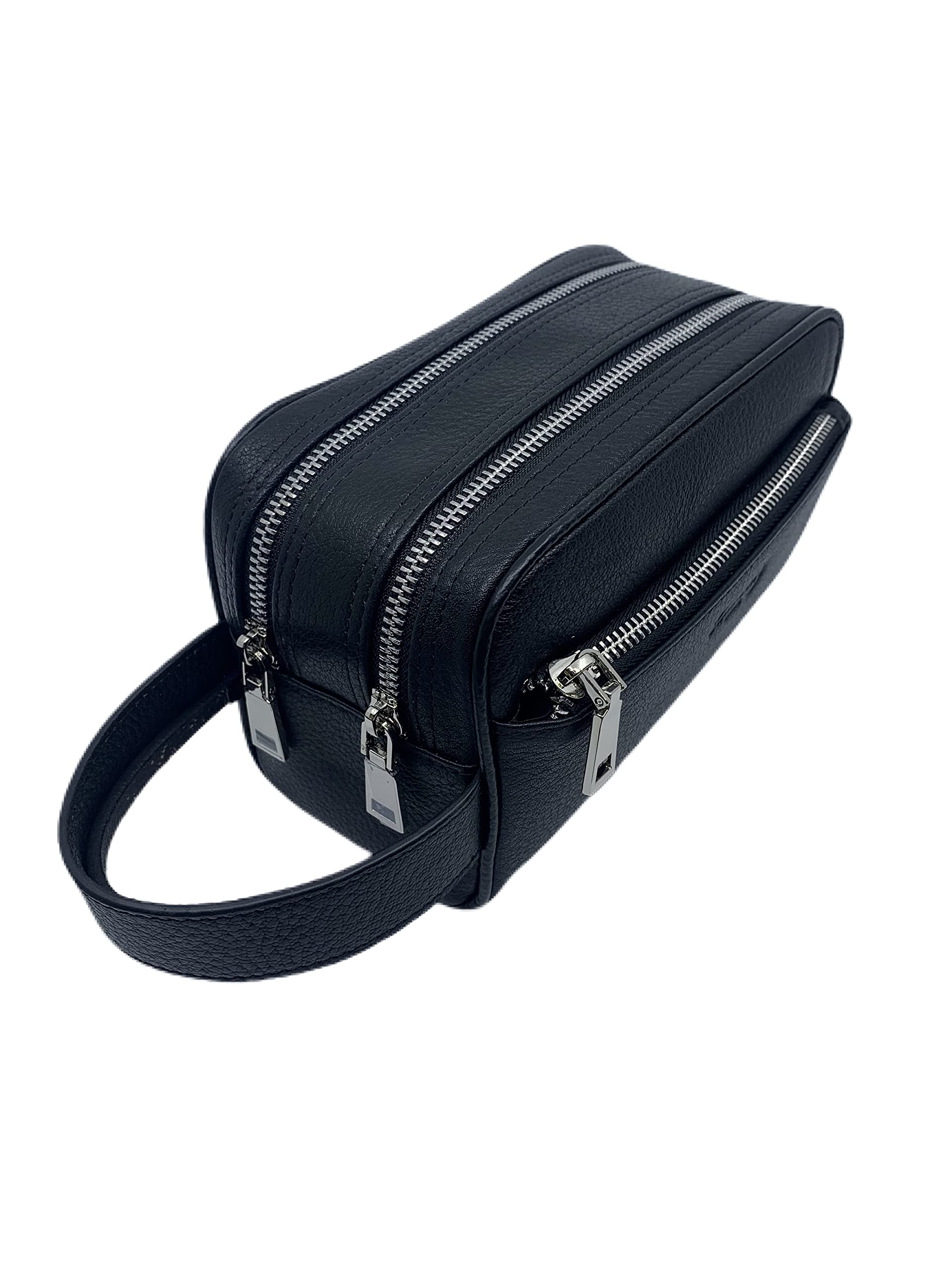 Classic Milano® Leather Travel Toiletry Bag, Hand Bag, and Clutch Bag for Men and Women – Travel Organizer, Spacious Cosmetic Case & Dopp Kit for Shaving, Makeup & Grooming Essentials