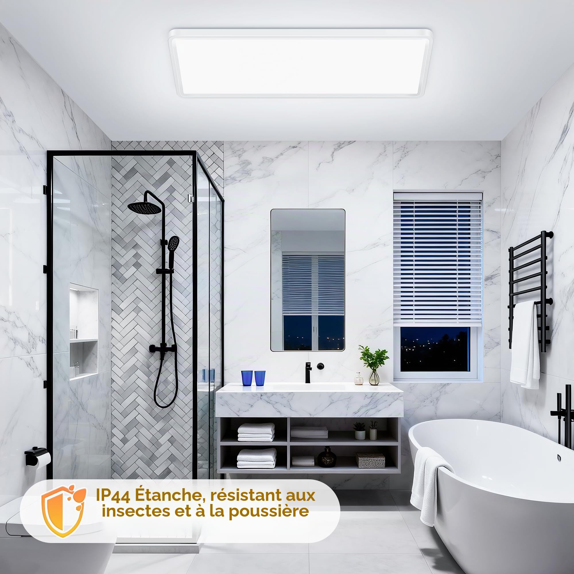 Plafonnier LED Plat, 58x22x2,9 cm Panneau LED 32W 3000LM 3000K/4000K/6500K IP44 Lampe de Cuisine Plafonnie, Lampes Plafonnier Long pour Salon Chambre Cuisine Salle de Bain Couloir, Blanc | 32 W 3000 lm 3000 K/4000 K/6500 K IP44 Plafonnier plat pour salon,