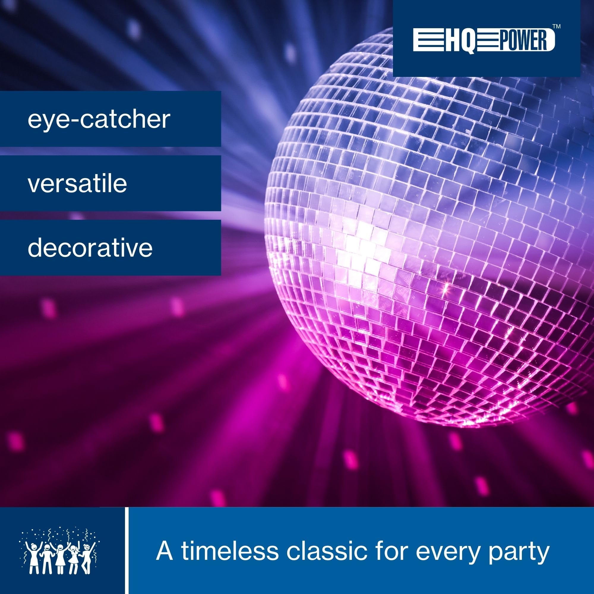 HQ-Power Bola de espejos 50 cm, mirror ball con espejos de vidrio, iluminacion para fiestas con potentes efectos de luz para pista de baile, club y decoracion