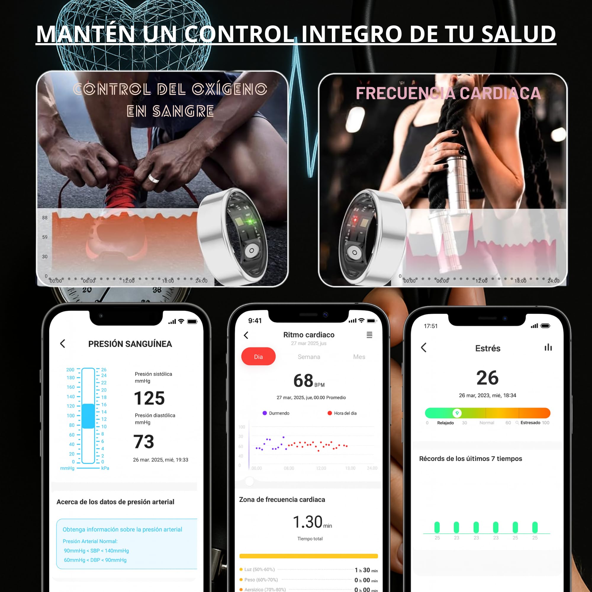 smartia - Anillo Inteligente 2026, Smart Ring para Hombre y Mujer, Anillo de Actividad Fitness con Tensiómetro, Anillo para Control de Salud Definitivo, Monitoriza Sueño, Estrés y Periodo Menstrual