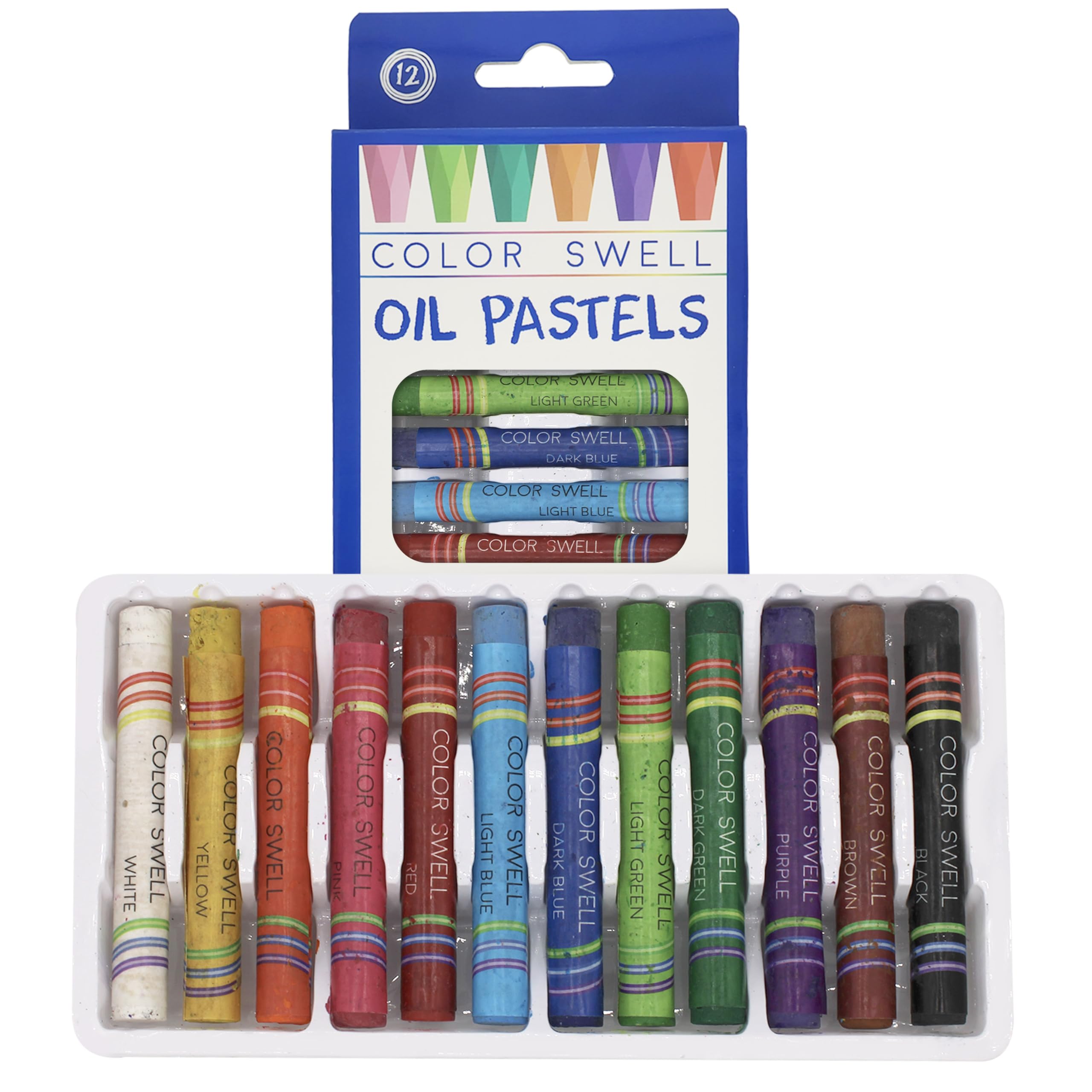 Color Swell Ölpastellkreiden – 18 Packungen mit 12 Ölkreiden pro Packung (insgesamt 216 Ölpastellkreiden) mit runden Spitzen – Ölkreiden