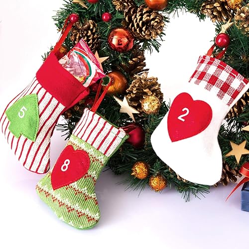 Miniatura 4 de Kesoto Guirnalda de calendario de Adviento 2023 con diseño de bolsillo para decoraciones de fiestas navideñas (cuenta regresiva hasta Navidad)