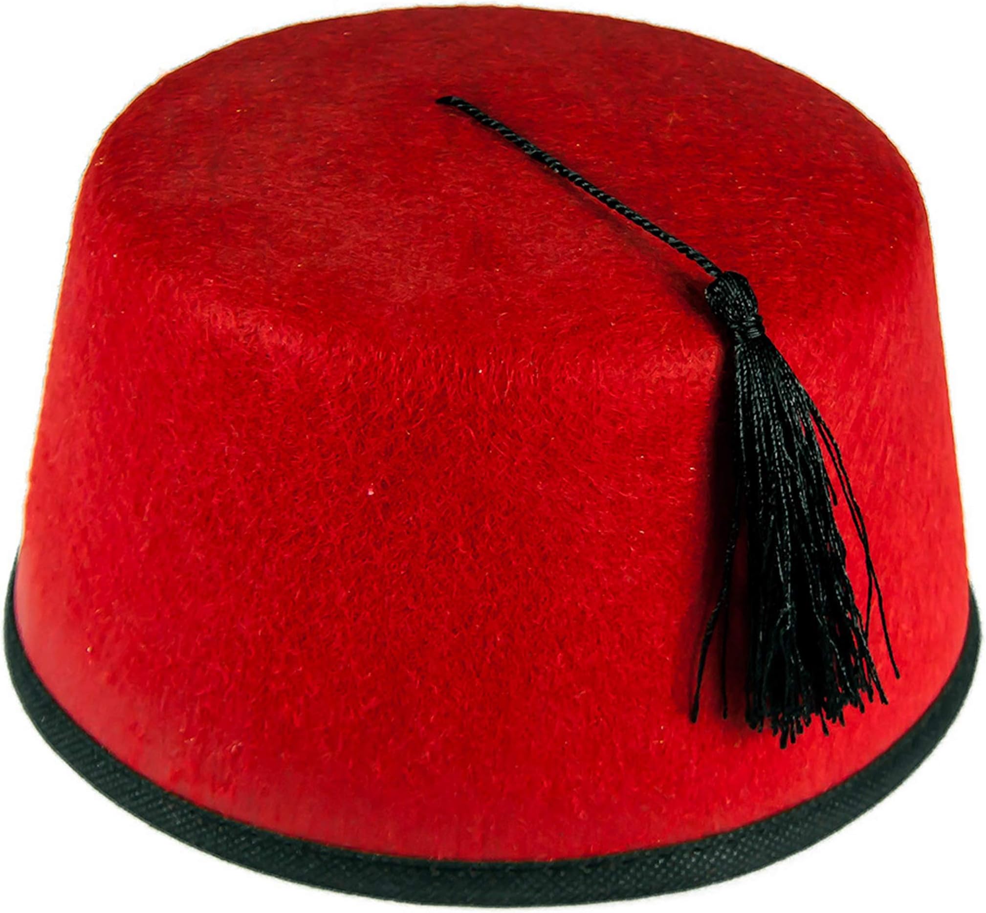 Red Felt Fez Hat Tommy Cooper Turkish Black Tassels Unisex Cap Fancy Dress (Red)