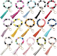 Misdary 15-Pack Silicone Beaded Keychain Wristlets for Women - Tassel Bracelet Key Ring Holder, Multi-Color Durable Bangle