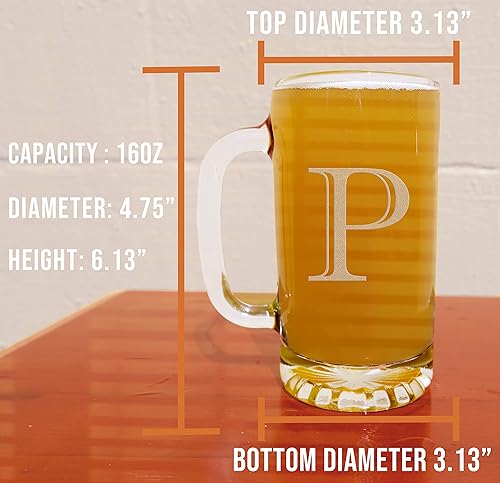 Miniatura 5 de Taza de cerveza de vidrio con monograma grabado de 16 onzas (letra P), regalos de cerveza personalizados de la A-Z para hombres, Día del Padre,