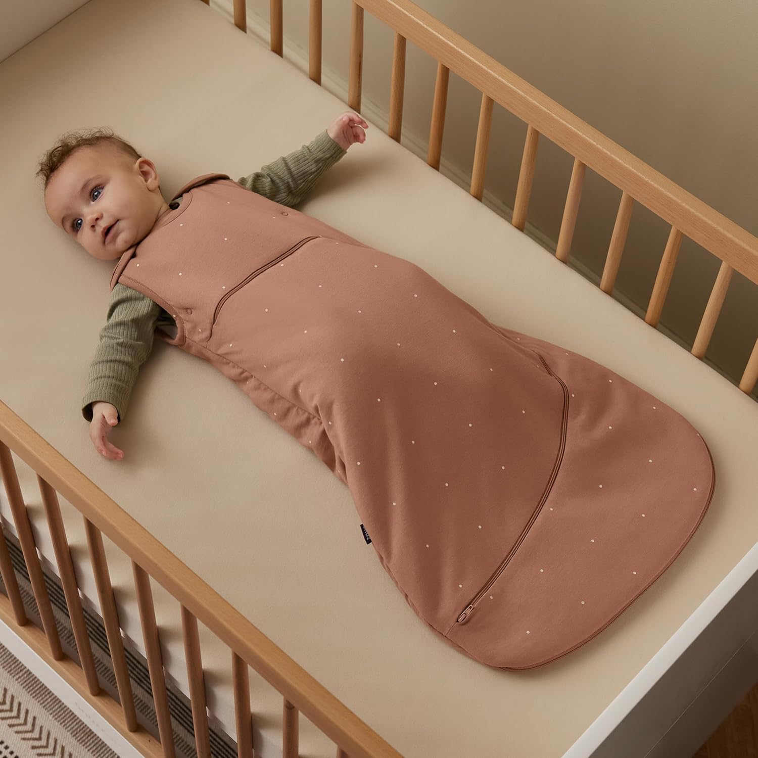 Snuz Baby Sleep Sack with Diaper Zip - Baby Sleeping Bag for Easy Diaper Changes, Super Soft Cotton Sleep Sacks in Summer or Winter Tog with Perfect Fit Poppers, Blush/Dot, 2.5 Tog 0-6M