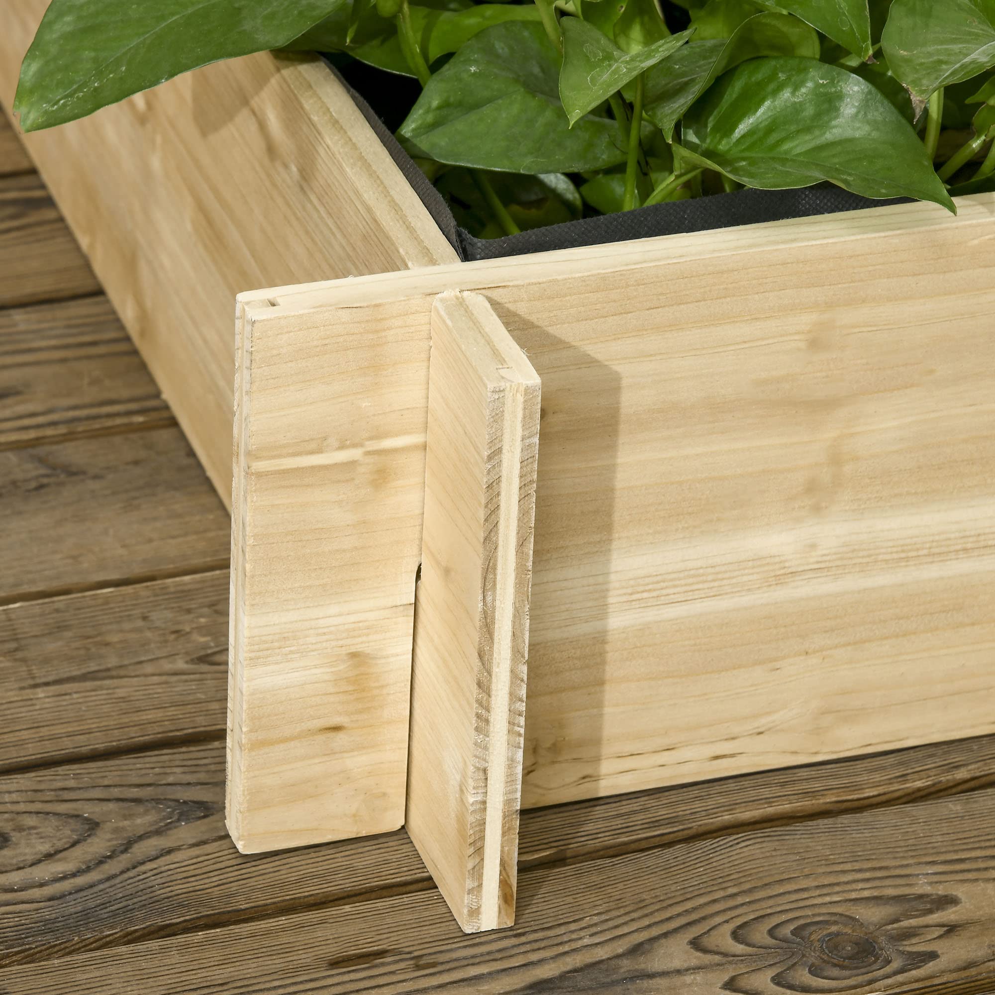 Outsunny Huerto Urbano de 3 Niveles con Enrejado Escalera de Jardinera de Madera con Tela no Tejida para Cultivos Verduras Flores Hierbas 95x95x110 cm Natural
