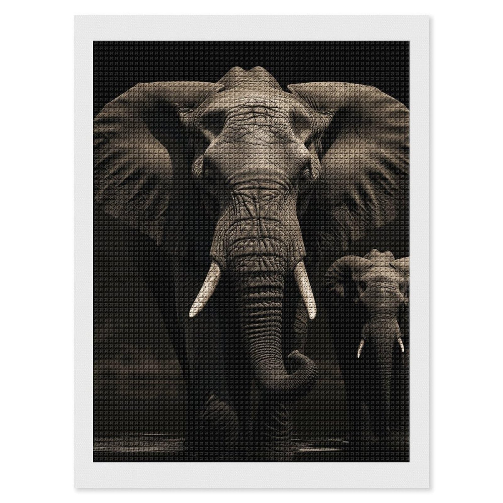 Elephant Black Diamond Art Kits for Adults, DIY 5D Diamonds Painting Kits for Beginner, Round Full Drill Diamond Dots Painting, 12"x16" Diamonds Pictures Gem Art and Crafts Wall Decor