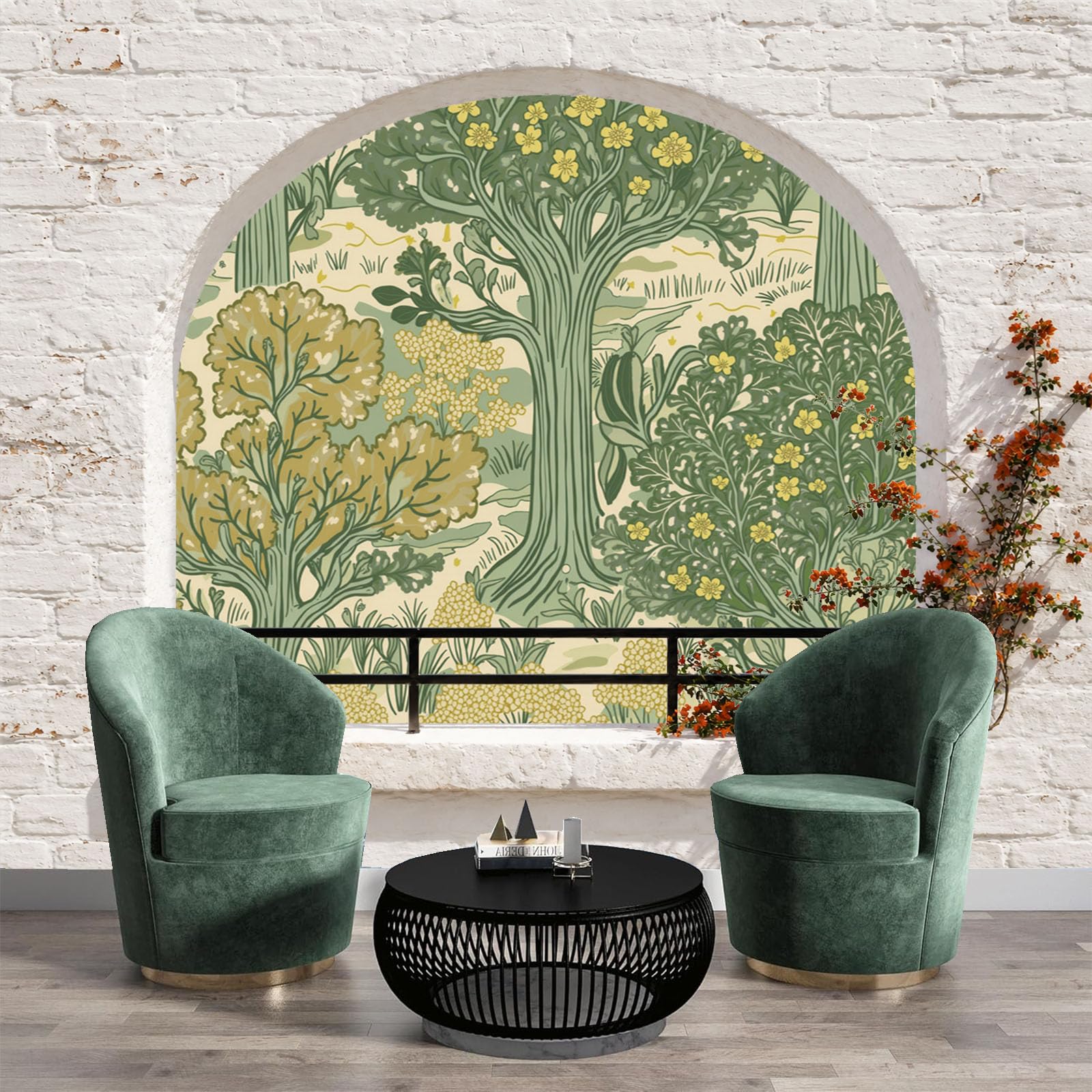 Vlies Fototapete Englisches Waldmuster Retro-Blumenmuster 250x175cm - Fototapeten - Tapeten - für Wohnzimmer Schlafzimmer - Vliestapete Wandtapete Tapete 3D Effekt- Tapetenkleister erforderlich
