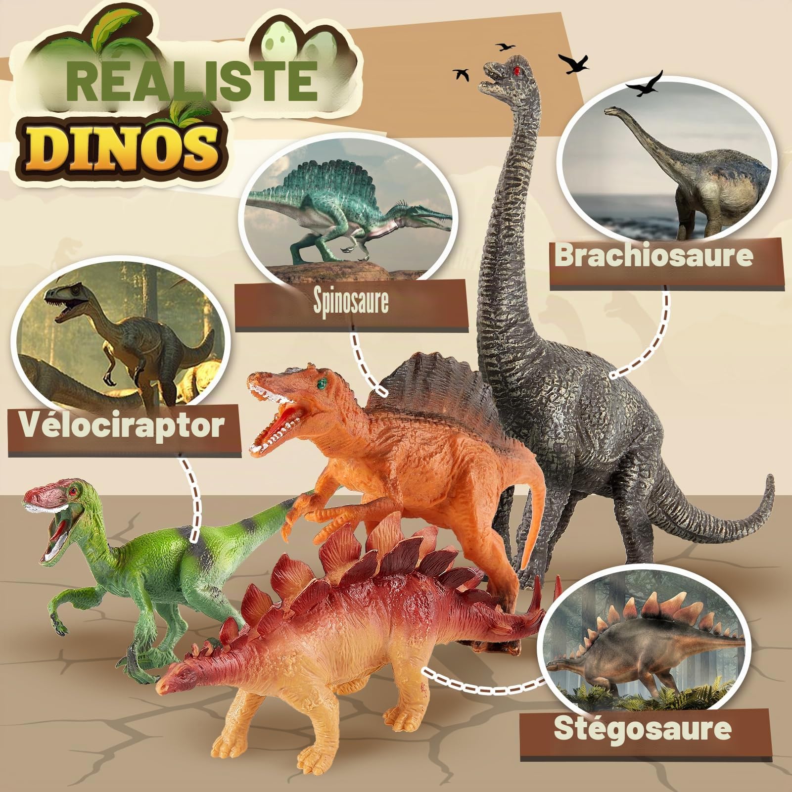 TOEY PLAY Grandes Dinosaure Jouet Enfants, 12PCS Réaliste Figurine Dinosaure, Ensemble Dino avec Tyrannosaure Rex, Triceratops, Jouet Éducatifs pour Garçons Filles 3 4 5 6 Ans