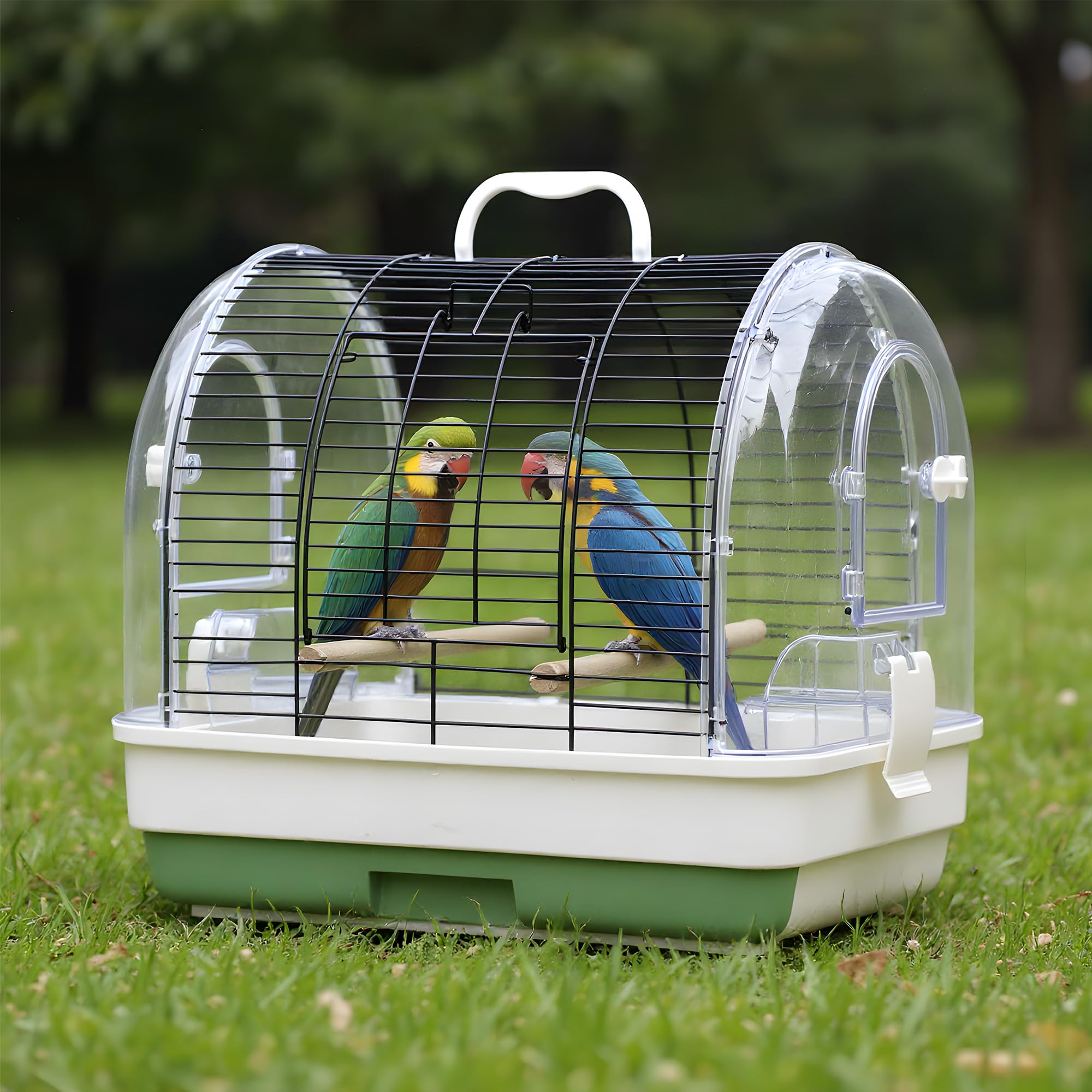 Jaula Portátil para Pájaros con Perchas Y Comederos, Transportín De Viaje para Periquitos, Cotorras, Agapornis, Canarios Y Loros Pequeños, Bandeja Extraíble Y Asa De Transporte. Green