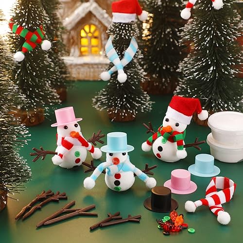 Miniatura 7 de Jiuguva Juego de 9 manualidades de muñeco de nieve de Navidad, construye un muñeco de nieve para niños, kit de decoración de bricolaje, modelado de
