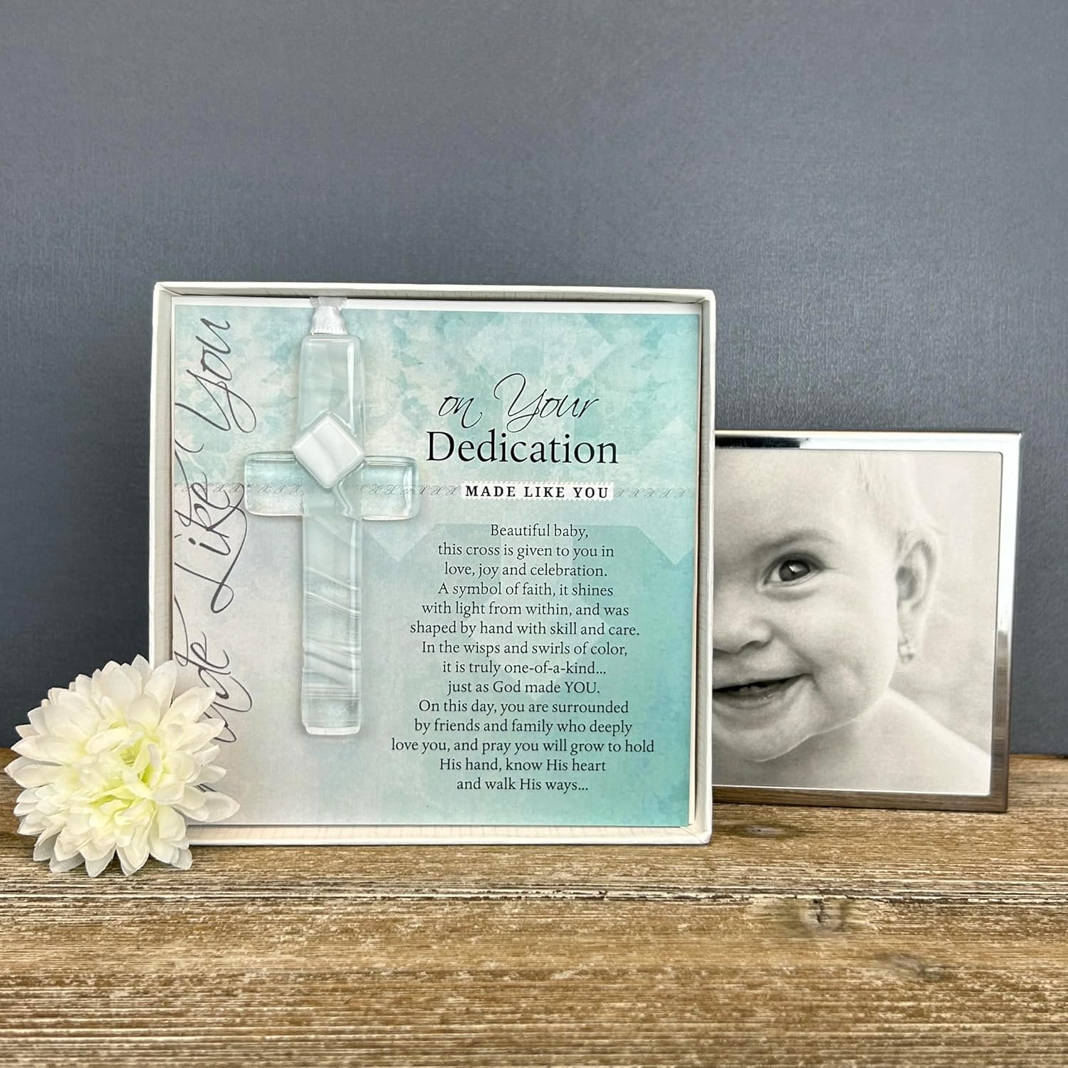 Dedication Cross with Angel & Loving Sentiments - Baby Dedication Gift for Godson/Goddaughter/Grandson/Granddaughter