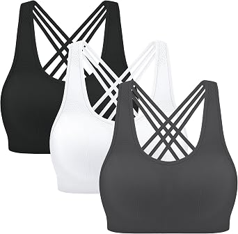 MIRITY Strappy Sports Bra for Women - Padded Seamless Support for Yoga Gym Workout Fitness Pack of 3