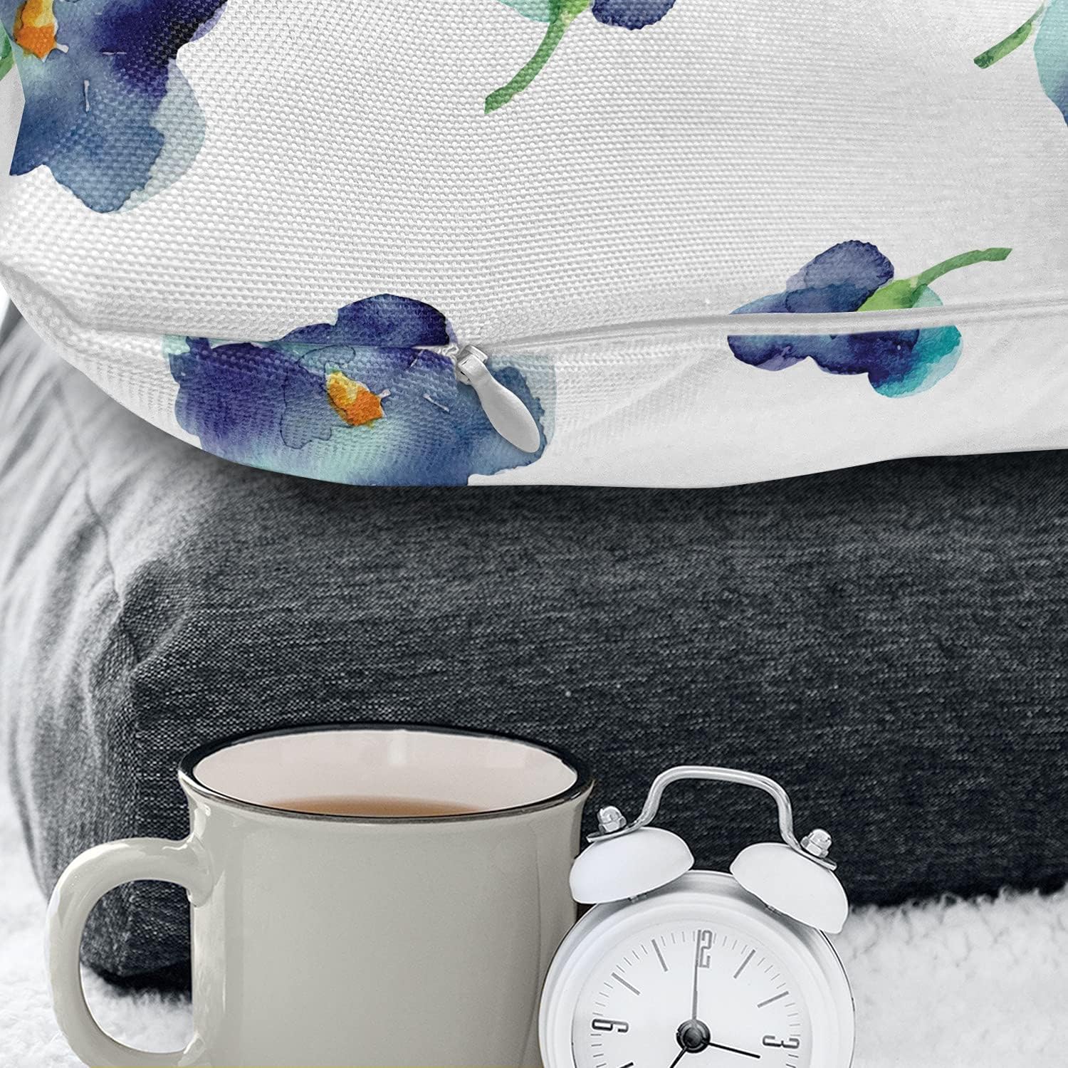 Ambesonne Floral Throw Pillow Cushion Case, Watercolors Painted Violet Flowers Pattern Blooms Spring Nature Theme, Decorative Square Accent Pillow Cover, 26" X 26", Turquoise Navy Blue