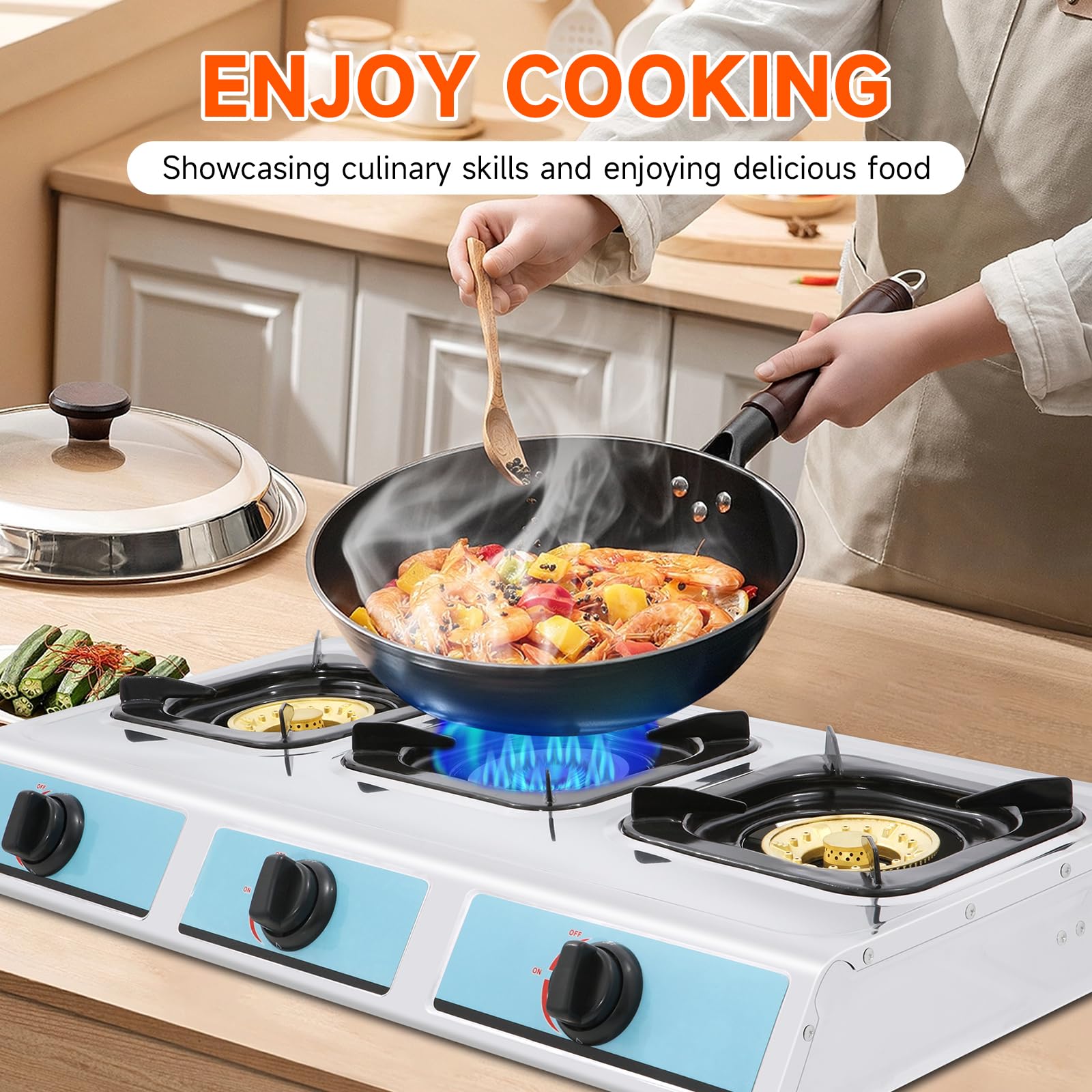 Plaque de Cuisson Gaz 3 Feux Portable, Réchaud a Gaz Intérieur Compatible GPL, Table de Cuisson à Gaz Pour Cuisine Maison, Camping, Jardin Professionnel