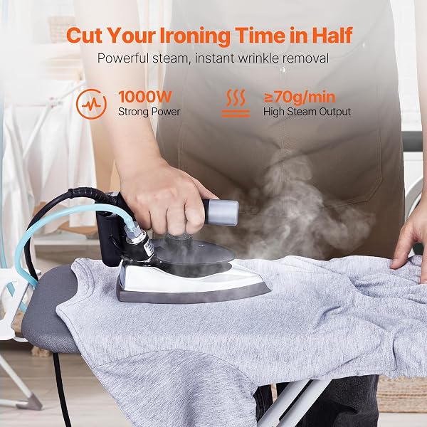 VEVOR Gravity Feed Steam Iron, 1000W Gravity Feed Iron with 3.5 L Large Capacity Tank, Demineralizer Cartridges, Non-Stick Ironing Shoe, 5 Temperature Settings, Industrial Electric Steam for Ironing - 5