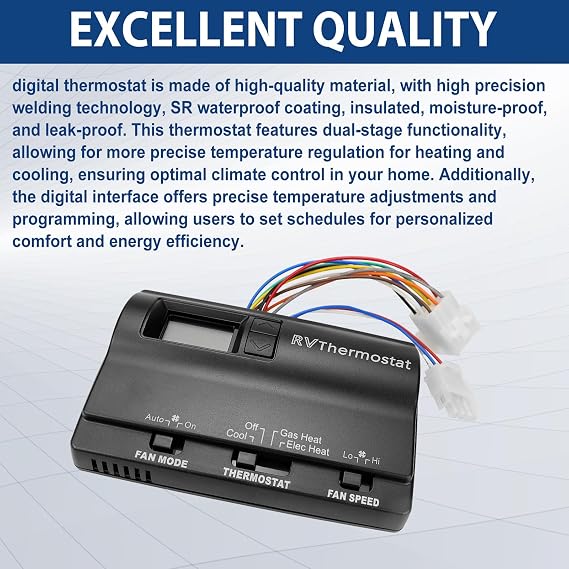 6536A3351 Upgraded Digital Thermostat Compatible with Coleman-Mach, Two-Stage Digital Thermostat for Heat Pump & Gas Furnace, Wall-Mounted, Black, Replace 83303862