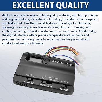 6536A3351 Upgraded Digital Thermostat Compatible with Coleman-Mach, Two-Stage Digital Thermostat for Heat Pump & Gas Furnace, Wall-Mounted, Black, Replace 83303862
