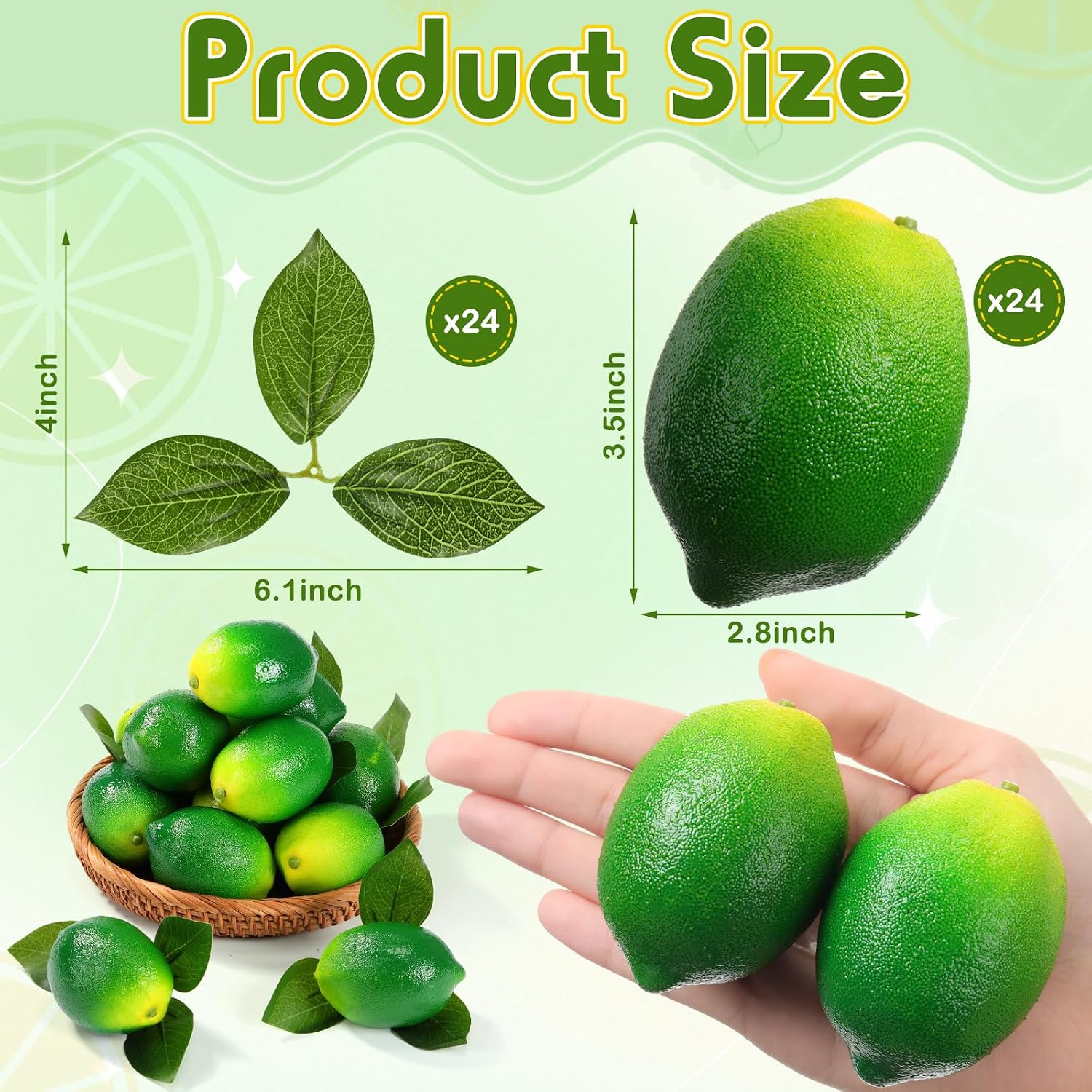 24 Pcs Green Fake Lemons 24 Pcs Faux Lemon Leaves Artificial Fruits Lifelike Simulation Fake Lemon Decor for Home Table Cabinet Kitchen Holiday Party Photography Props
