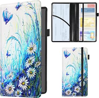 Leather Car Document Holder-Vehicle Registration & Insurance Card Organizer for Auto,Truck -ID & Driver's License Storage for Men Women,Colored Lead Daisy