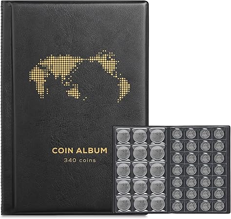 Coin Album for Collectors,340 Pockets Coin Collection Book Holder Display Storage Case,Collecting Sleeves Organizer Supplies for Coins,Pennies,Quarters,Badges,Stamp