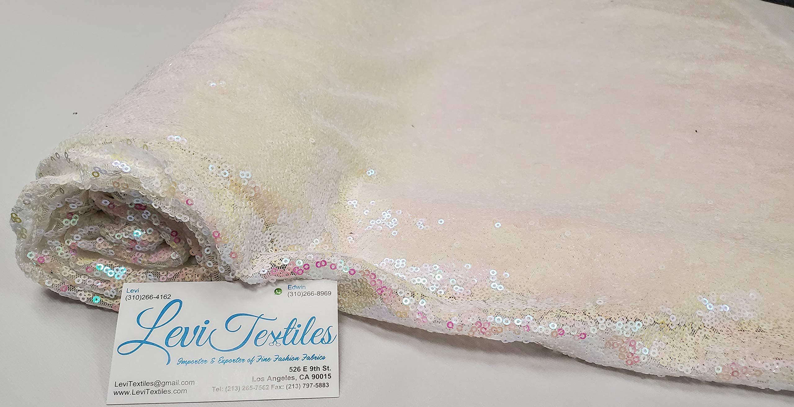 Levi Textiles, INC. 3 Feet 1 Yards Iridescent Sequin Fabric, by The Yard, Sequin Fabric, Tablecloth, Linen, Sequin Tablecloth, Table Runner Photo Booth Backdrop (Iridescent White)