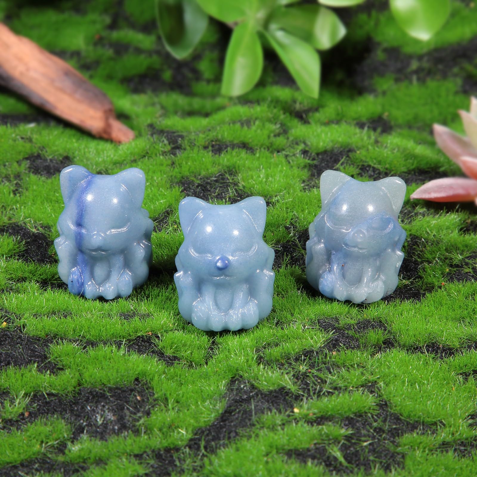 mookaitedecor Blue Aventurine Mini Good Luck Pocket Crystal Fox Figurine Statue - Image 4