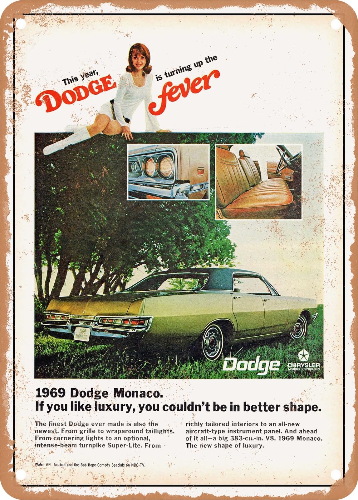 Miaomansenstore Metal Sign - 1969 Dodge Monaco 4 Door Hardtop Vintage Ad Home Decor