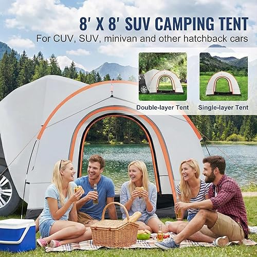 Miniatura 6 de SUV Camping Tent 8'x8' for SUVCUVMinivanHatchback - PU2000mm Waterproof Double Layer Rear Tailgate Tent, Accommodates 6-8 People, with Rain Layer &