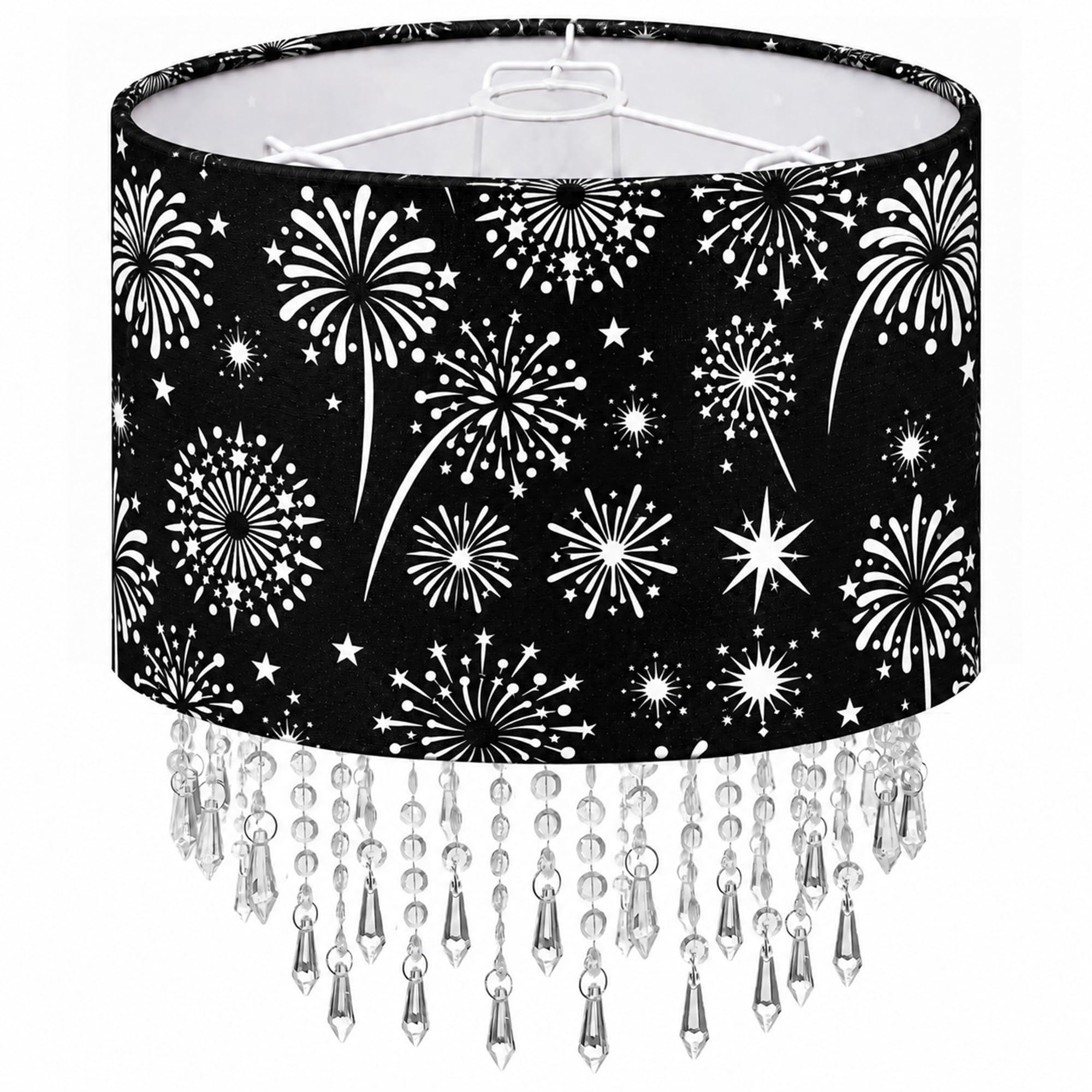 Black Firework Fabric Light Shade with Acrylic Droplet, 30cm Diameter