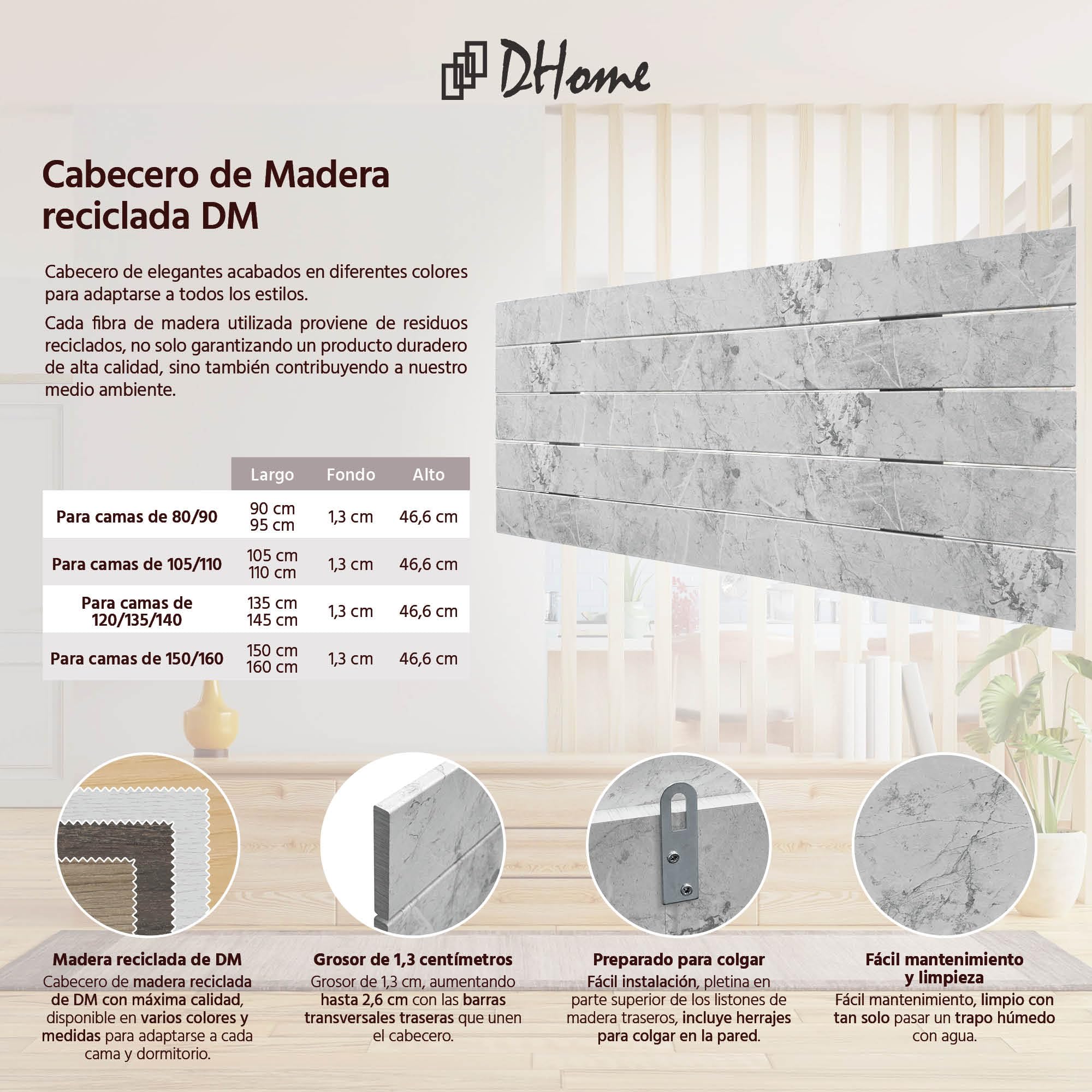 Testiera Letto In Legno Riciclato Stile Pallet - Orizzontale, Quercia, 160x46cm, Con Ferramenta - Foto 2