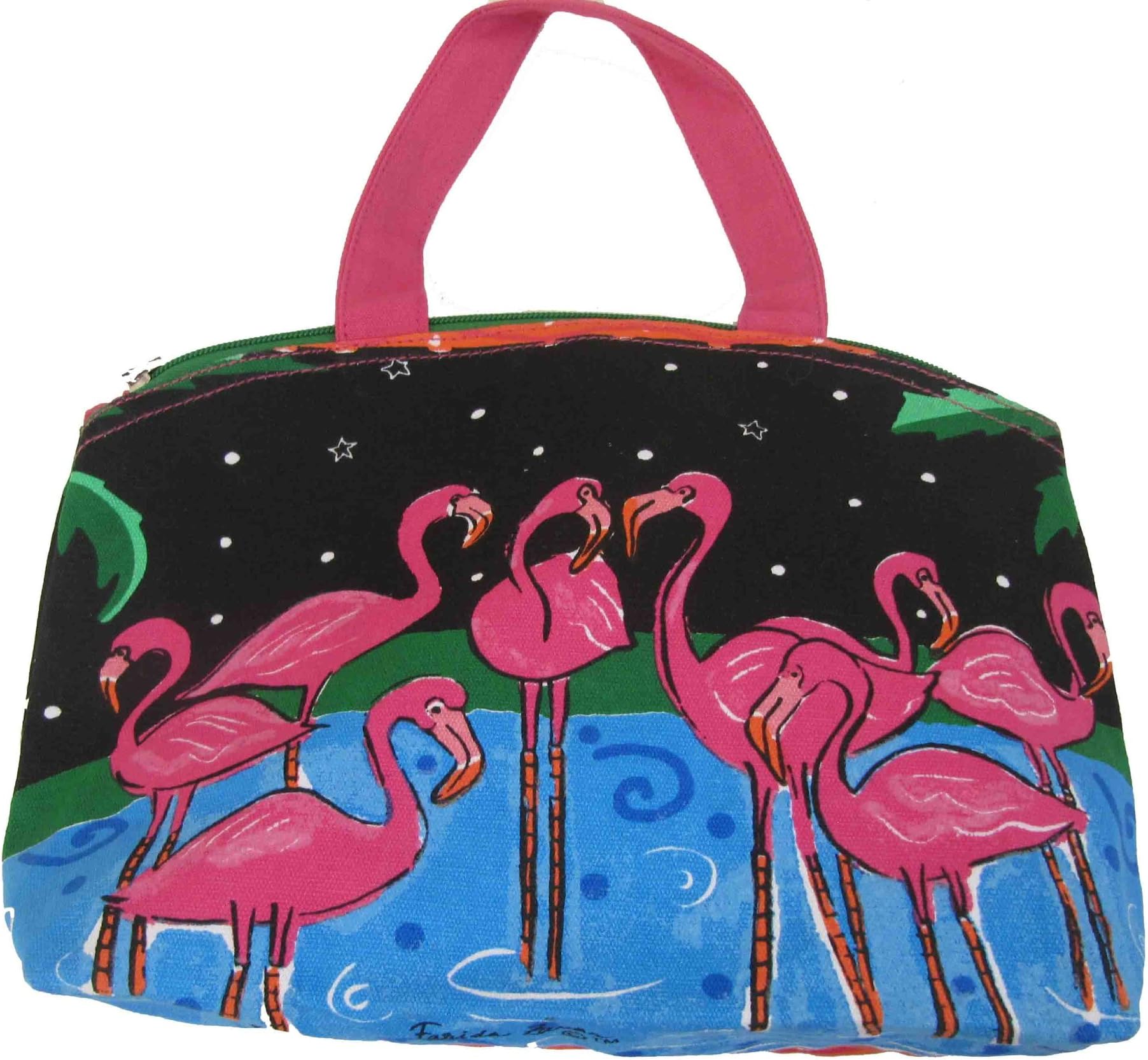 Farida Zaman Imagining Paradise Hand Painted Canvas Bag (Pink/Flamingos)