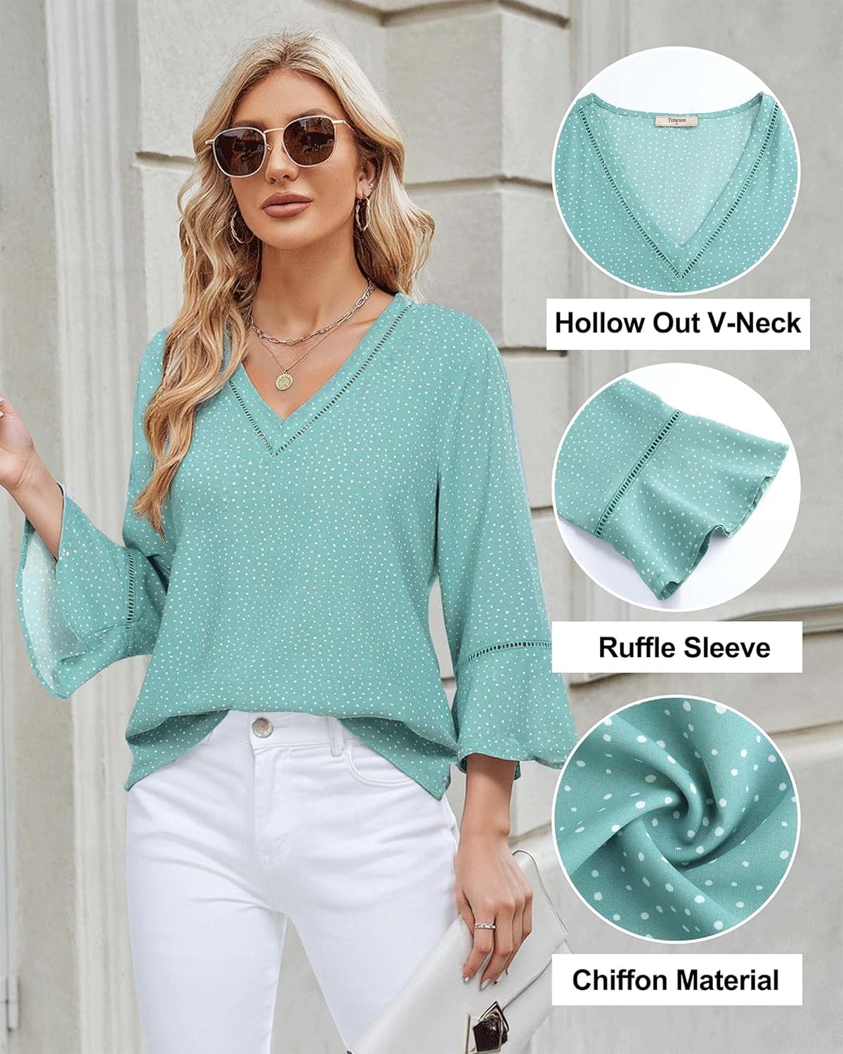 Timeson Women's Business Casual Tops 3/4 Sleeve Dressy Blouses Office Work Shirts - Image 6