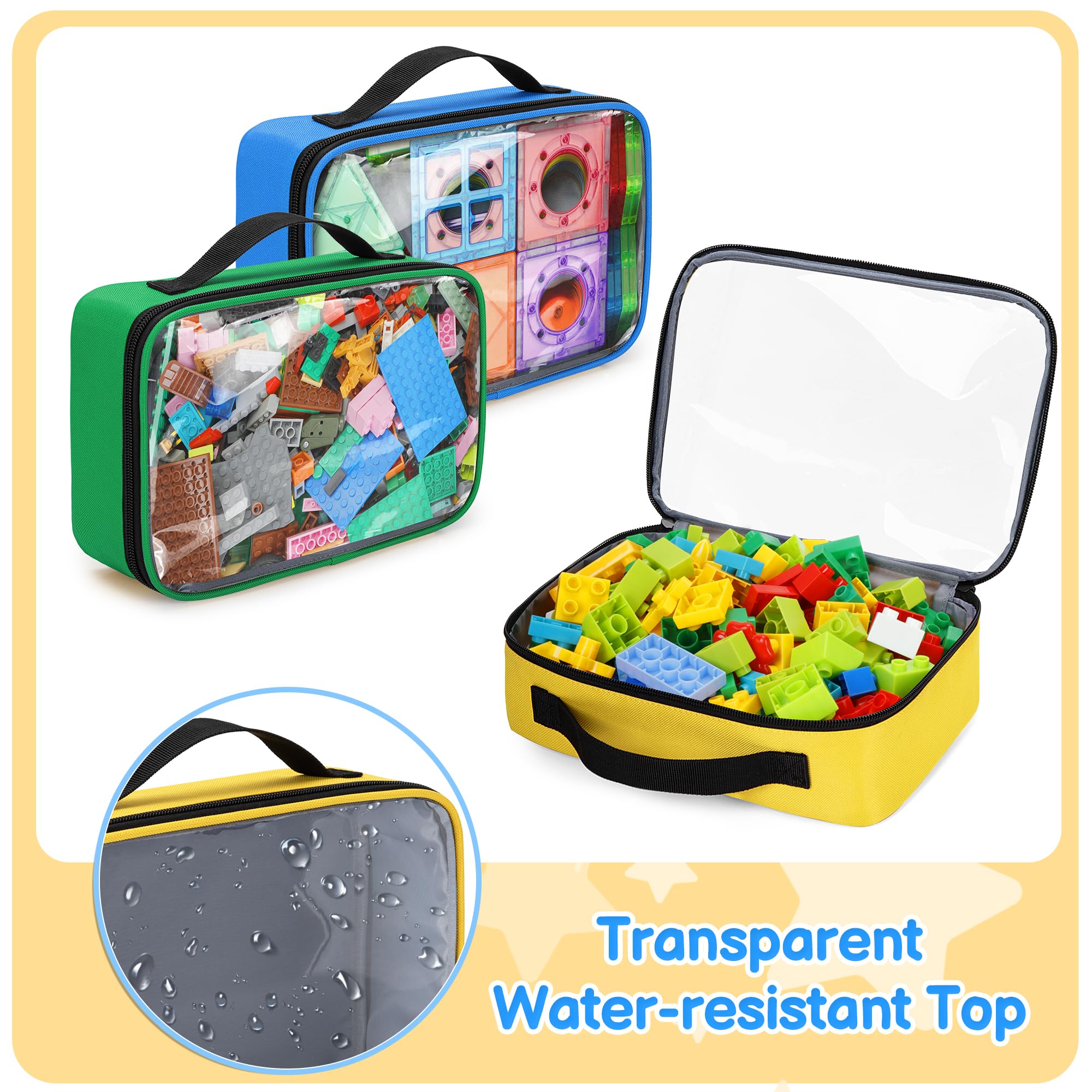 Rexmica 4 Piezas Bolsas Guardar Juguetes, Doble Capa Bolsa para Transportar | para Bloques Construcción, Piezas Magnéticas, Juegos de Mesa y Otros Juguetes, Contenedores de Almacenamiento Juguete, Negro