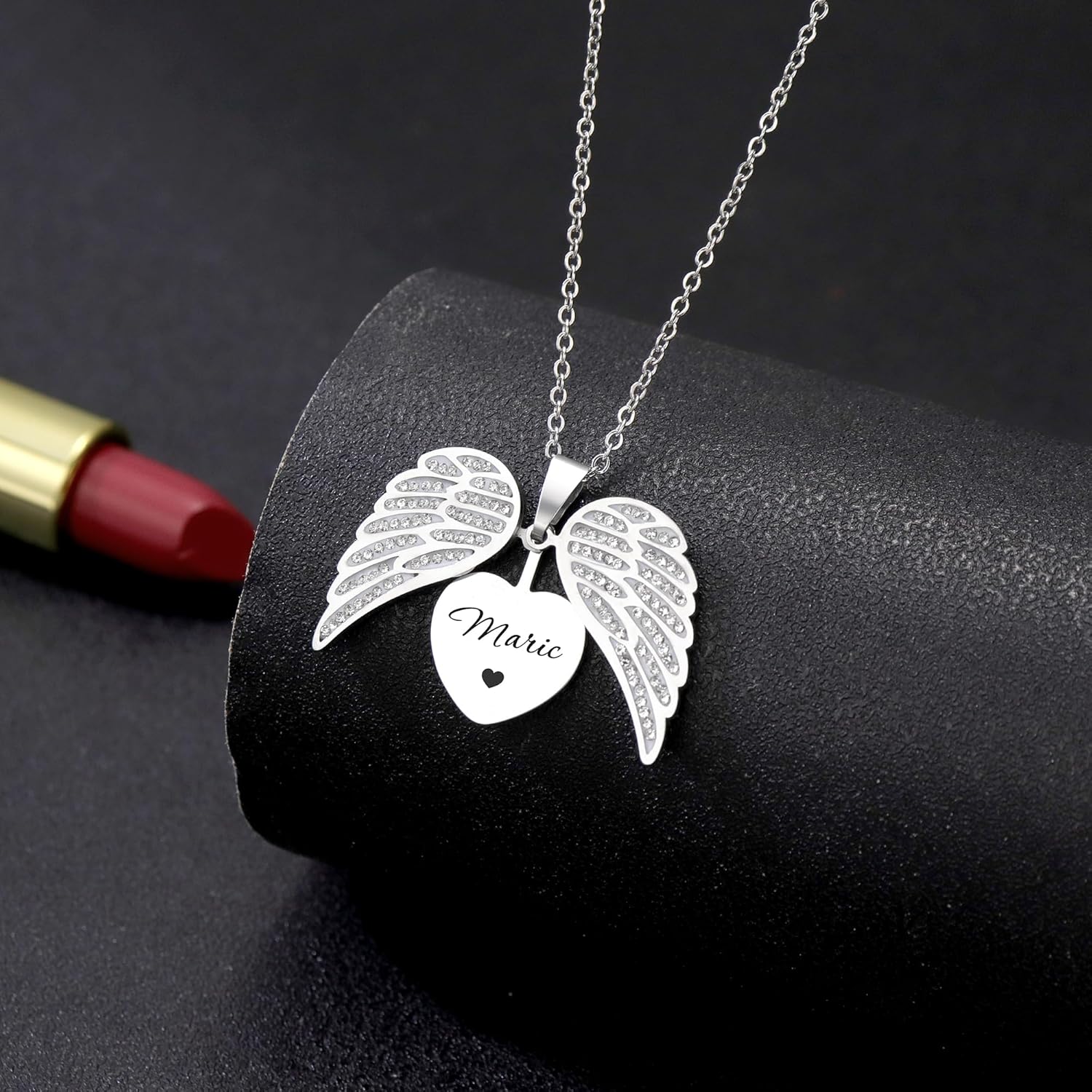 Personalized Angel Wings Necklace, Engraved Name Necklace Guardian Angel Wing Pendant Jewellery Valentine Birthday Mother's Day Gift for Mom Women - Image 6