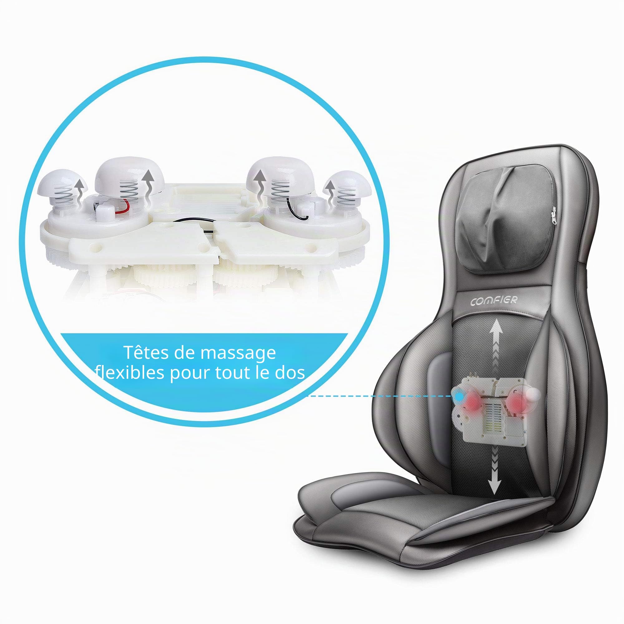 COMFIER Siège Massant Shiatsu avec Compression et Roulement - Masseur de Dos avec Chaleur, Chaise Massage de pétrissage pour Dos, Cou et Épaules