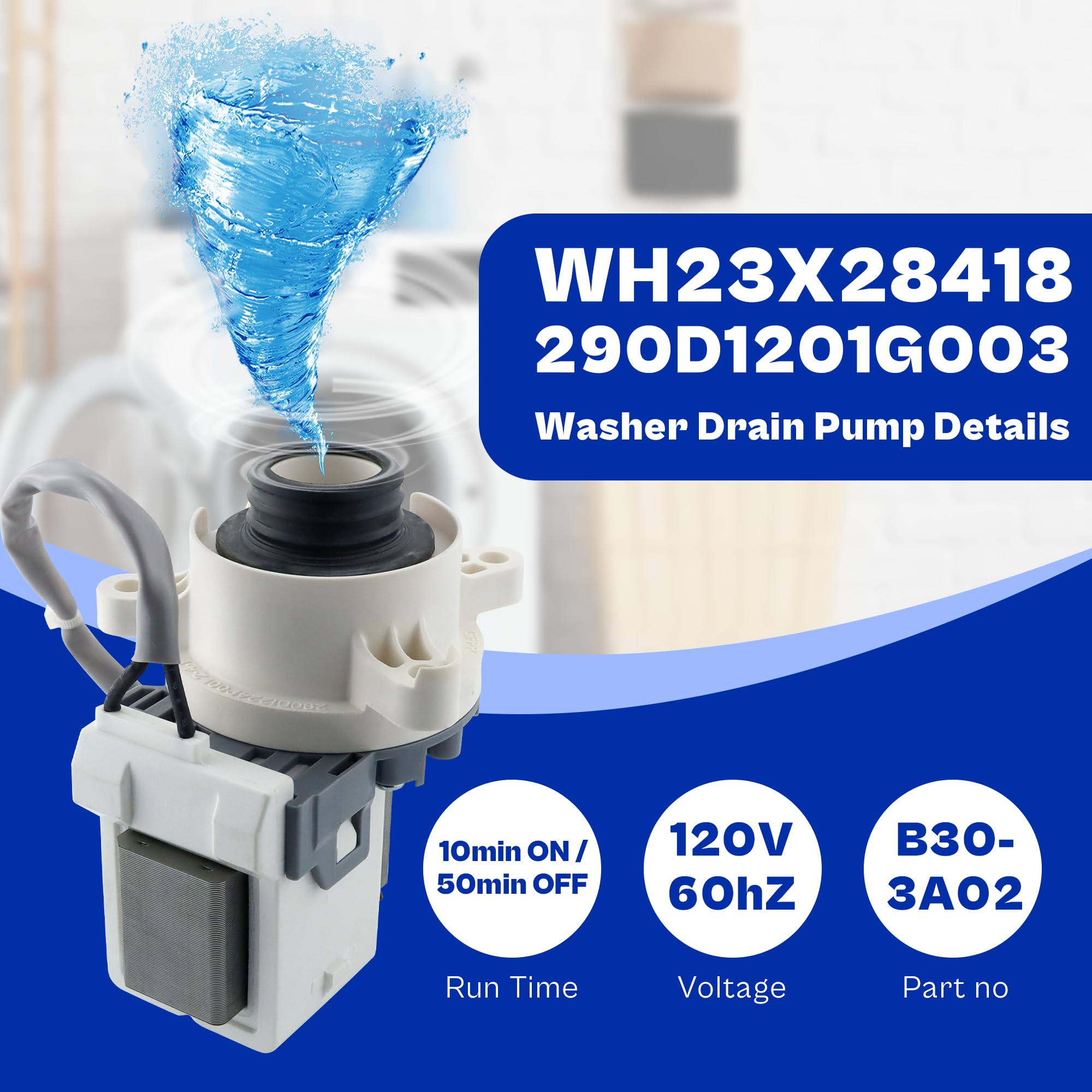 290d1201g003 WH23X28418 pompa spustowa myjki pasuje do GE GTW490 GTW460 GTW335 GTW680, WH23X27574 B40-3A01 pompa spustowa pasuje do Hotpoint HTW240 HTW200 290 0D1200 1G001 AP6889136 WH23X24178
