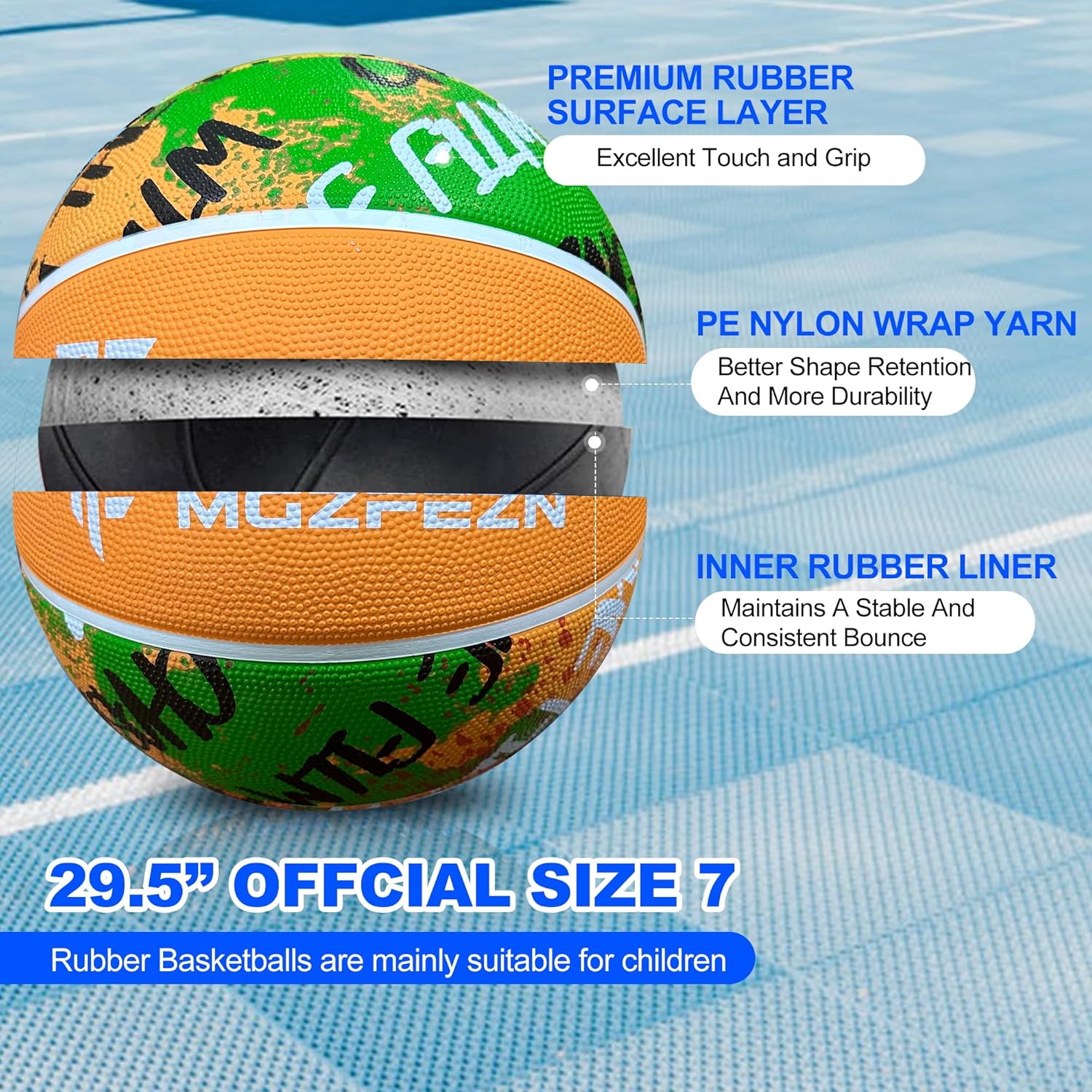 Basketball Outdoor Indoor Size 7, Official Size 29.5 Performance Game Basketball, Made for All Surface Indoor Outdoor Basketball Games with Pump Brown…