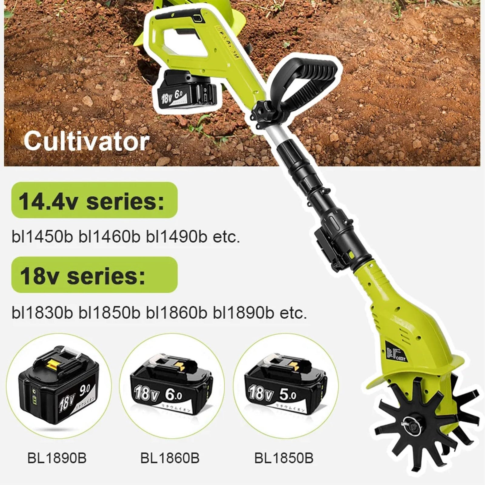 Rotovator Coltivatore Elettrico Compatto E Pratico con Larghezza Di Lavorazione Di 32 Cm E Profondità Di Lavorazione Di 25 Cm,Batteria Al Litio 20 V