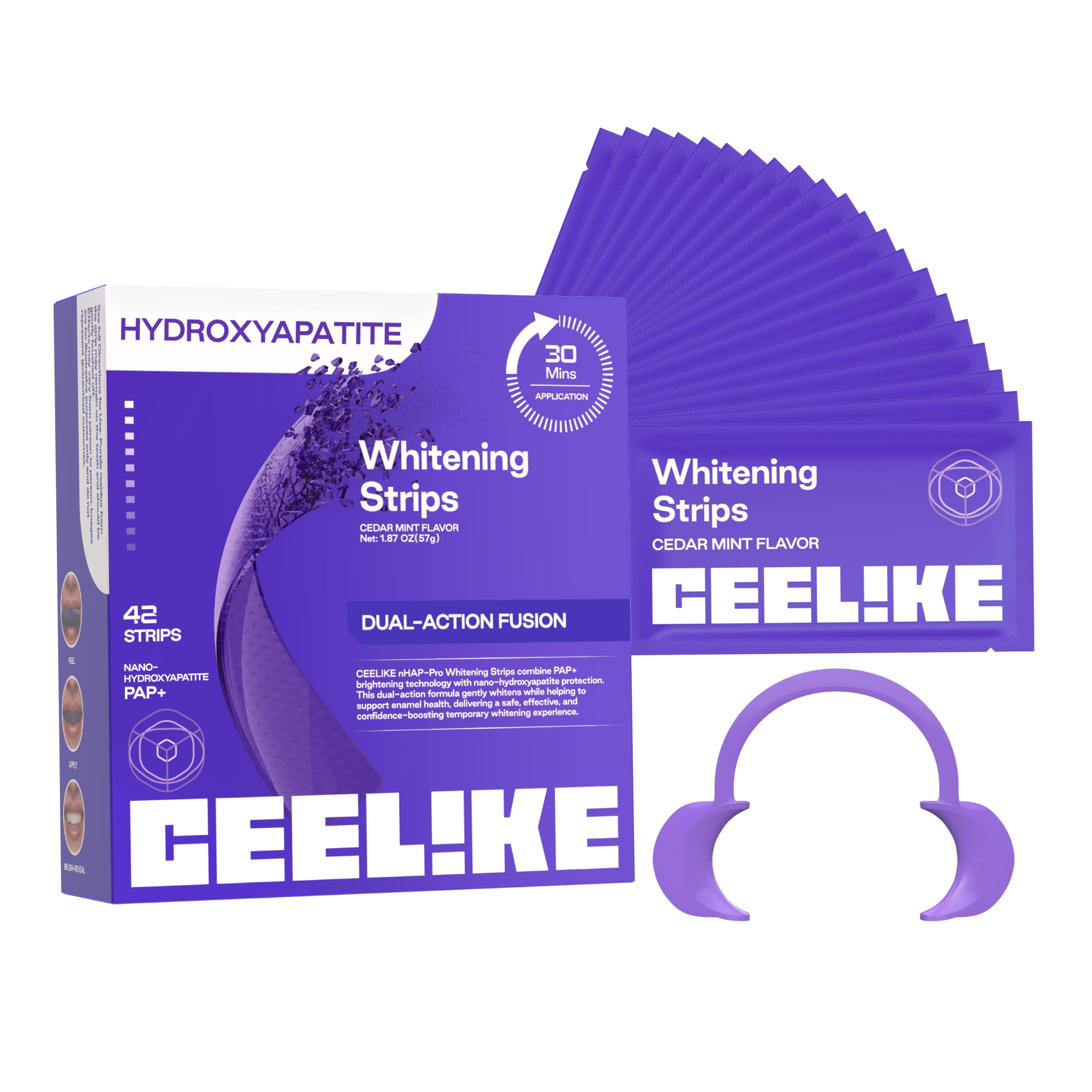 Bandes blanchissantes violettes pour les dents - PAP + nHAP - Technologie violette correctrice - 42 bandes (21 utilisations) - Adaptées aux dents sensibles