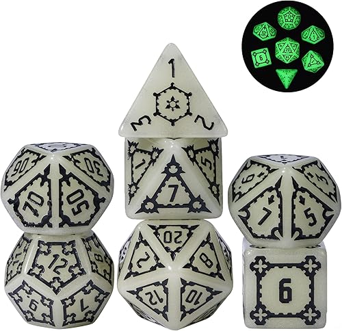 Miniatura 7 de cusdie Juego de 7 dados gigantes DND de 0.984 in, juego de dados poliédricos, dados D&amp;D para Dungeons and Dragons Pathfinder RPG MTG (brilla en la