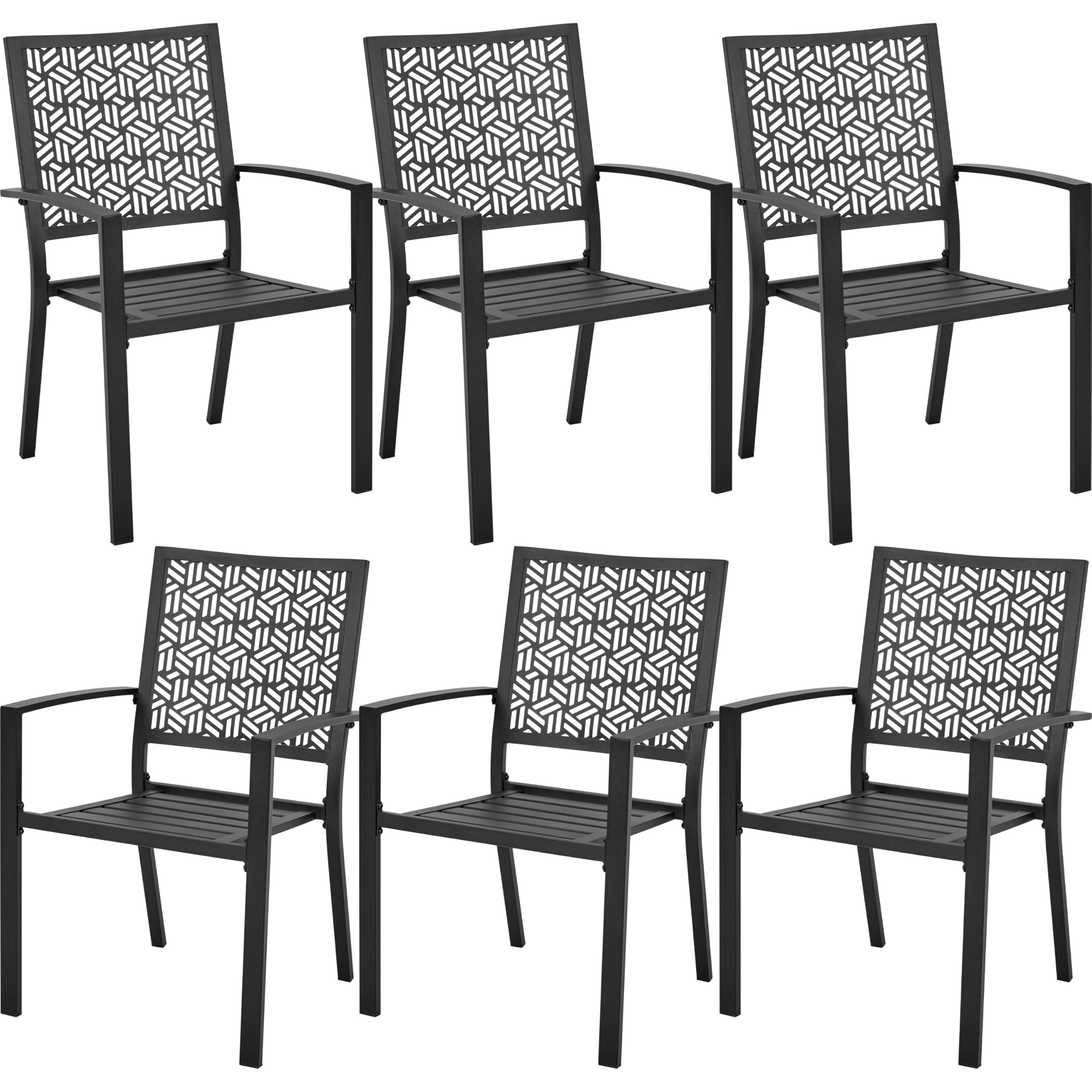 Yaheetech Outdoor Dining Chairs Set of 6 with Armrests and Backrest, All Weather Steel Bistro Chairs with Heavy-Duty Metal Frame for Garden, Lawn, Porch, Backyard Pool