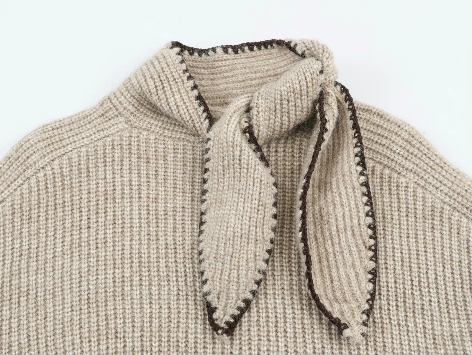 CHENSHI Maglione Donna Lavorato A Maglia da con Decorazione Fiocco Maniche Lunghe Colletto Rialzato Invernale Dolce E alla Moda-Blu Marino-m