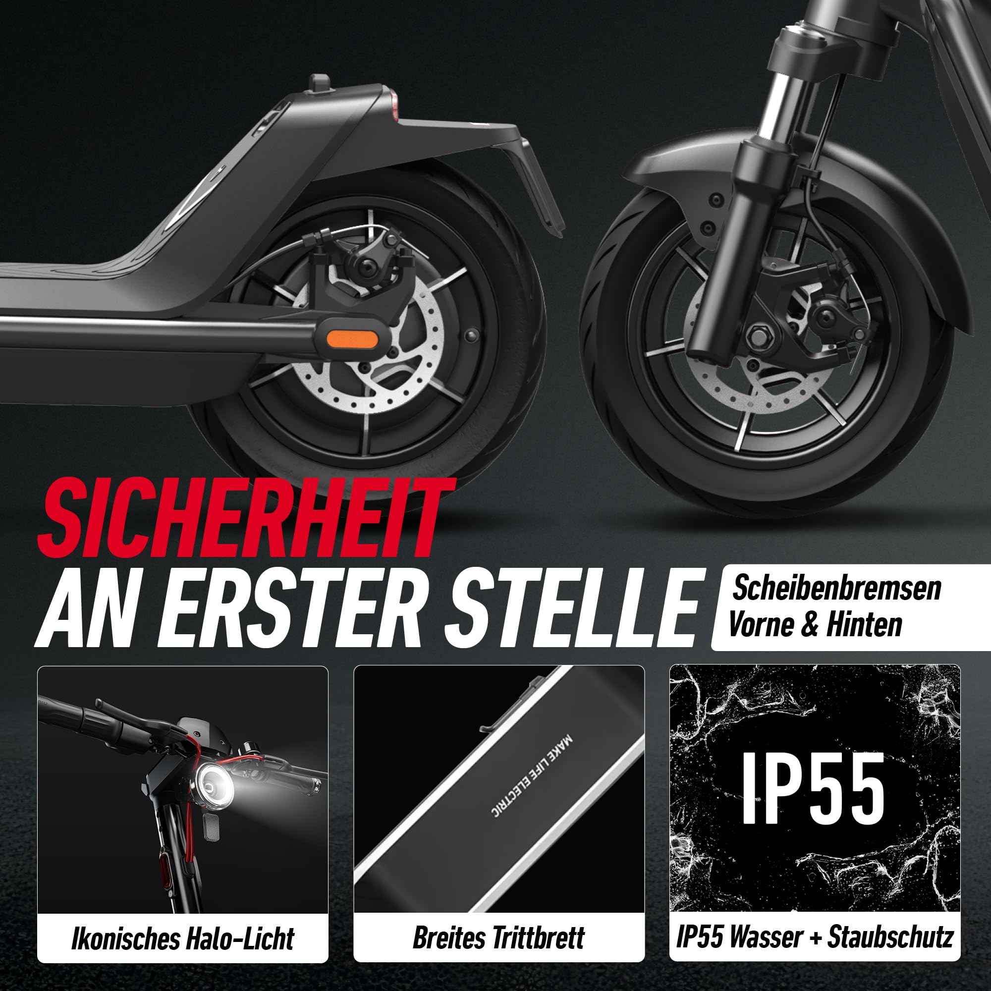 NIU KQi 200er, 300er Serie E-Scooter mit Straßenzulassung (je nach Model bis zu 60km Reichweite, 25 Prozent Steigung u. 120kg Belastung; breite Luftreifen; große Trittfläche; klappbar; Display; App)