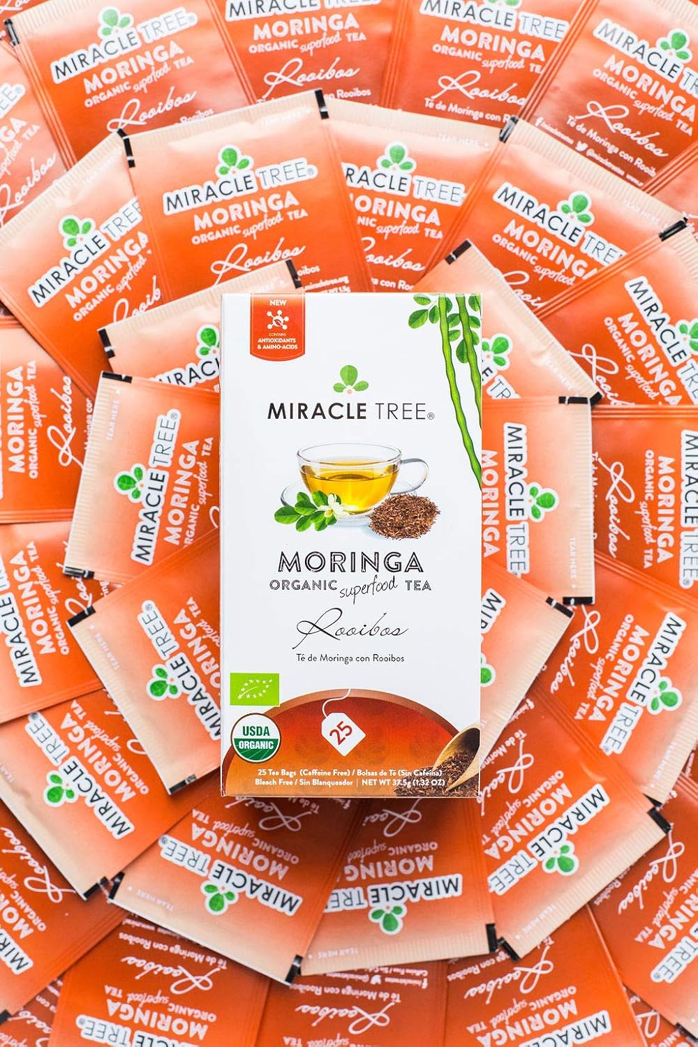 Miracle Tree - Organic Moringa Superfood Tea, 4 Pack Bundle, 4x25 Individually Sealed Tea Bags (Apple & Cinnamon, Lemon & Chamomile, Rooibos, Turmeric)