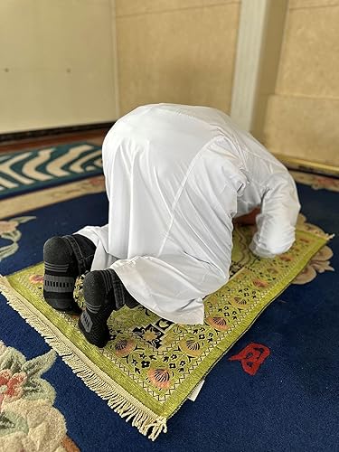 Miniatura 3 de Alfombra de oración de viaje musulmana Sajadah diseño elegante islámico viaje hajj o Ramadán, juego de bolsas de cojín portátil de oración (amarillo)