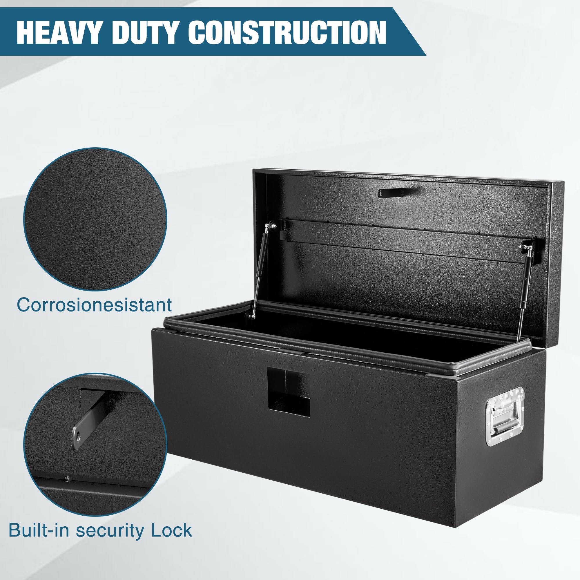 GarveeLife Werkzeugkasten aus Eisen für Pickup, Abschließbare Truck Tool Box mit Doppeldeckel, Wetterfeste Laderaumkiste mit Vertiefungsdeckel, 38 × 38 × 91 cm