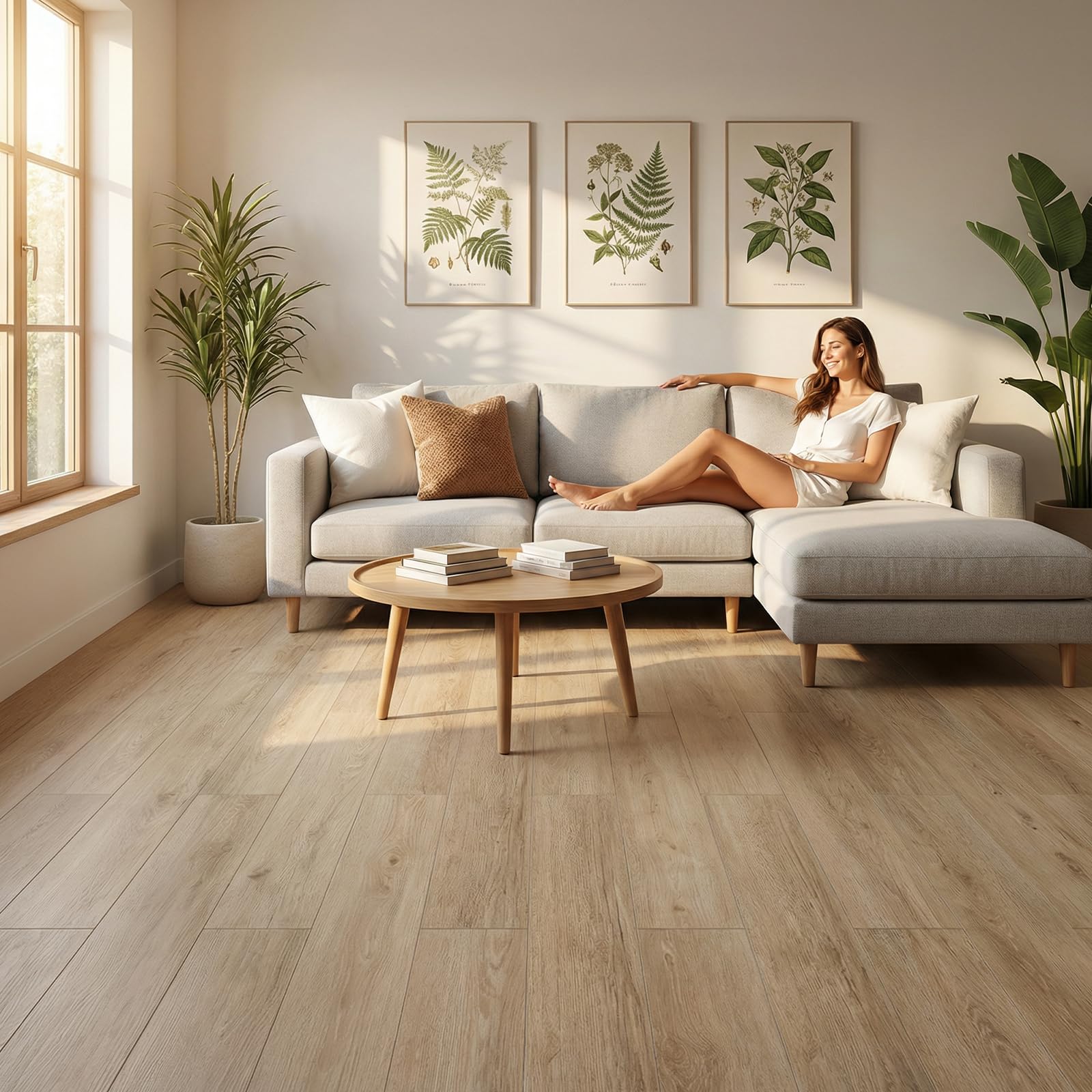 EVERGOODS 36PCS 91.5 x 15.2cm Self Adhesive Vinyl Floor Tiles Wood Effect, Peel and Stick PVC Flooring Planks Waterproof for Kitchen Bathroom Living Room Bedroom,(5.02m²) (Original Wood)